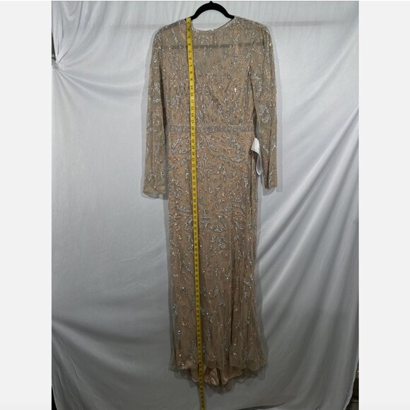 NWT $598 Mac Duggal [ 10 ] Beaded Long Sleeve Evening Gown in Mocha‎ #Q755 - Picture 8 of 15